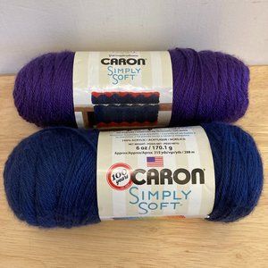 Caron Simply Soft Yarn Lot of 2 Purple & Dark Country Blue